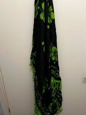 Black and Lime Green Floral sarong swim cover up new